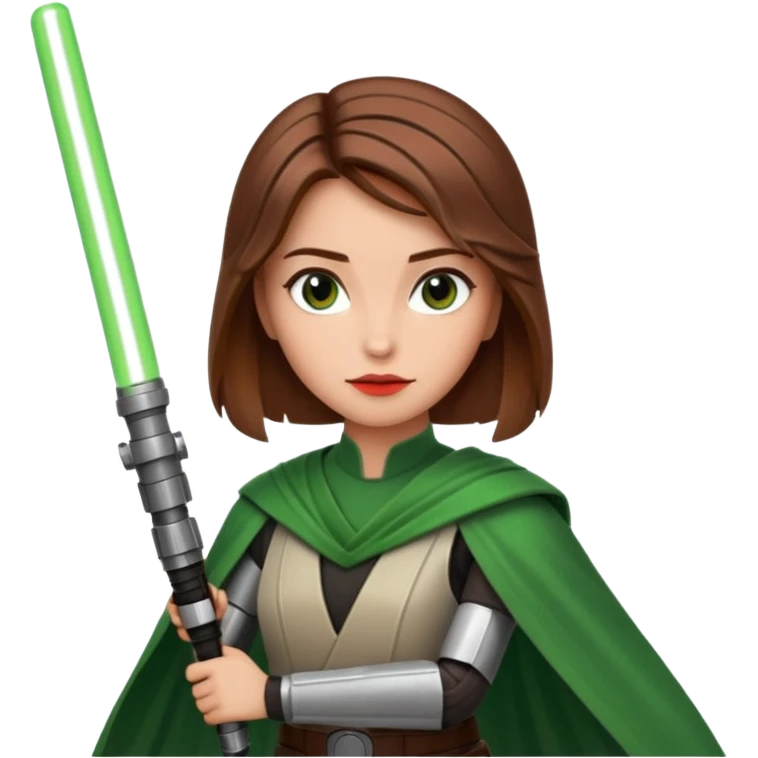 Ios 18 starwars theme ( jedi, robots etc..) brown hair lady with lightaber green or red emoji