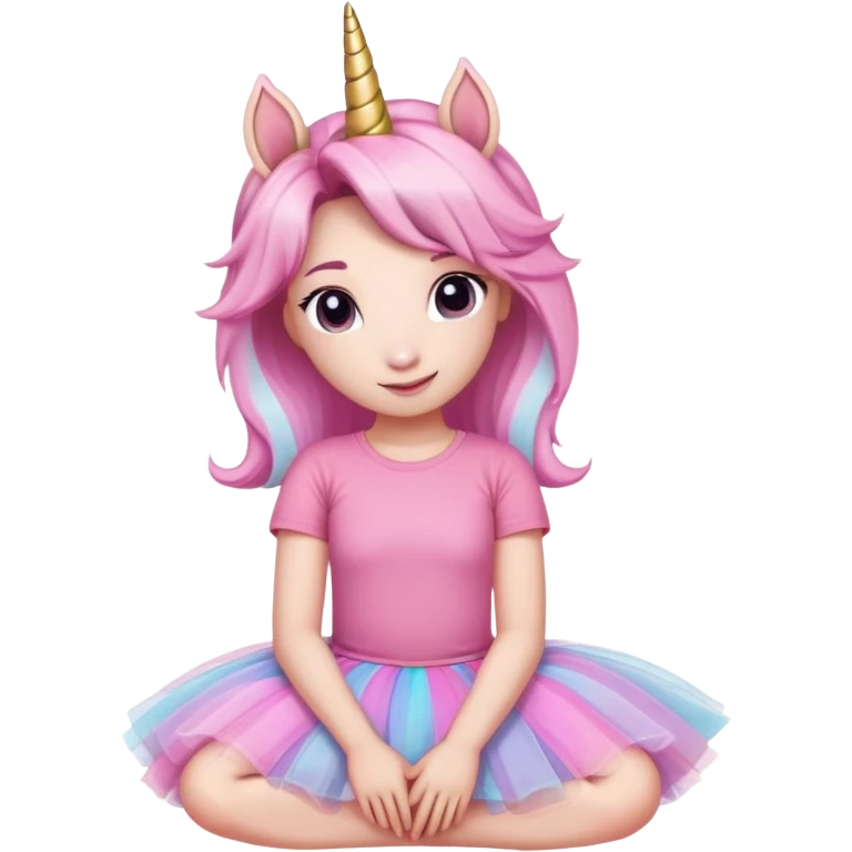 head of an anthropomorphised female unicorn in tutu and pink t-shirt, relaxed pose emoji
