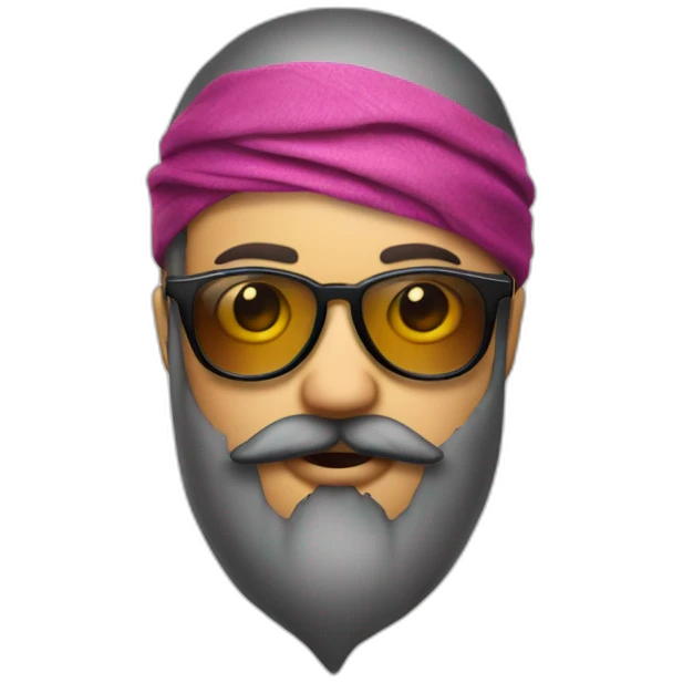 emoji sticking out tongue and closed right eye with gradient glasses, beard and bandana on head emoji