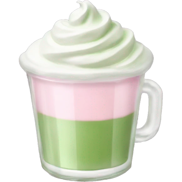 Clear cup with light pink drink, matcha foam, and whip cream on top emoji