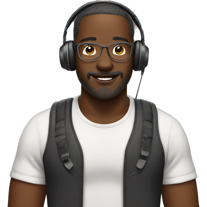 Black dad with headphones emoji