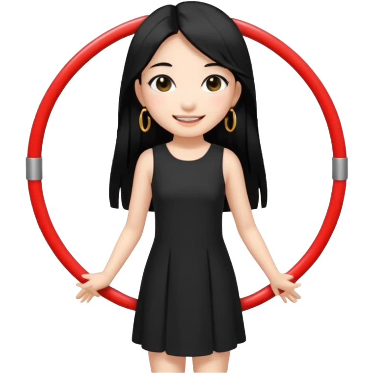A Asian girl with fare skin and hoop earrings, long straight black hair with black eyes, smiling, full body emoji