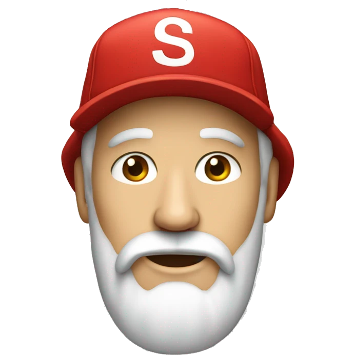 A  white bearded man wearing a red supreme hat  emoji