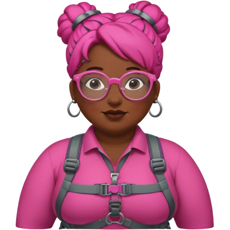 climber fat woman with dark pink bun hair and glassess emoji