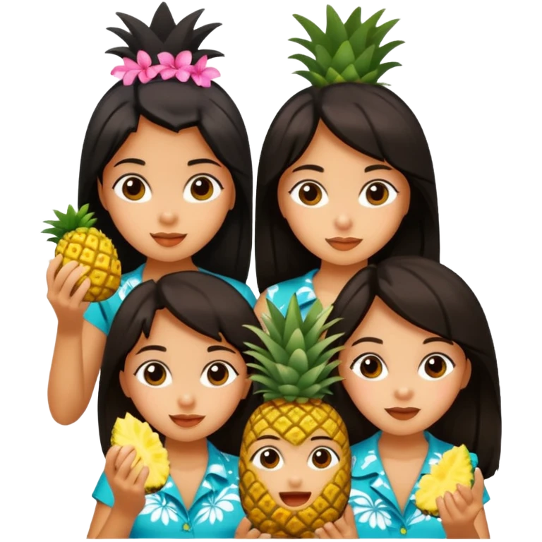 4 dark haired girls eating in Hawaii emoji
