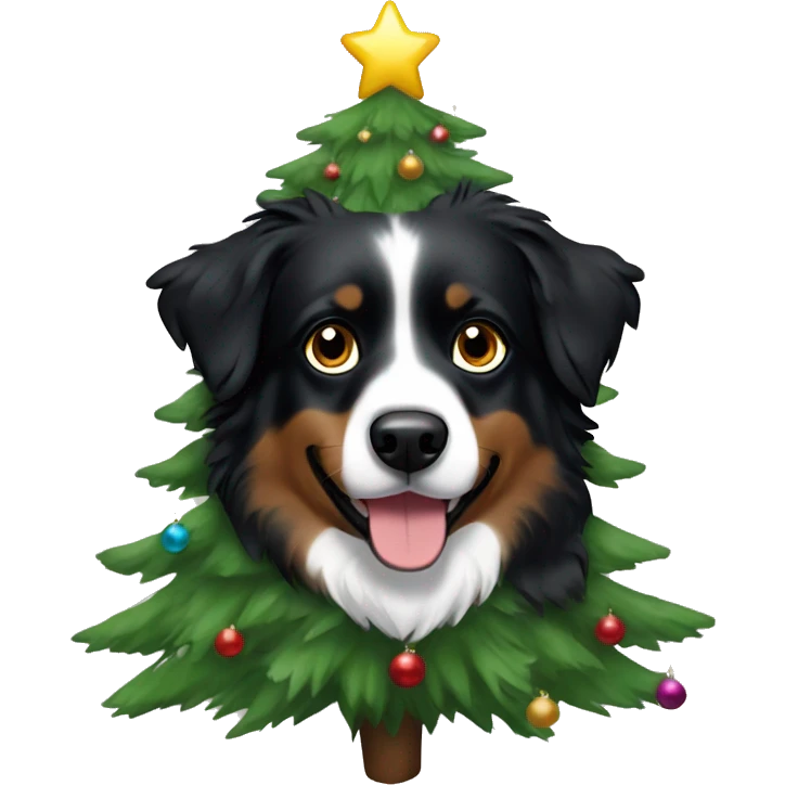Small black australian shepherd dog Christmas tree emoji