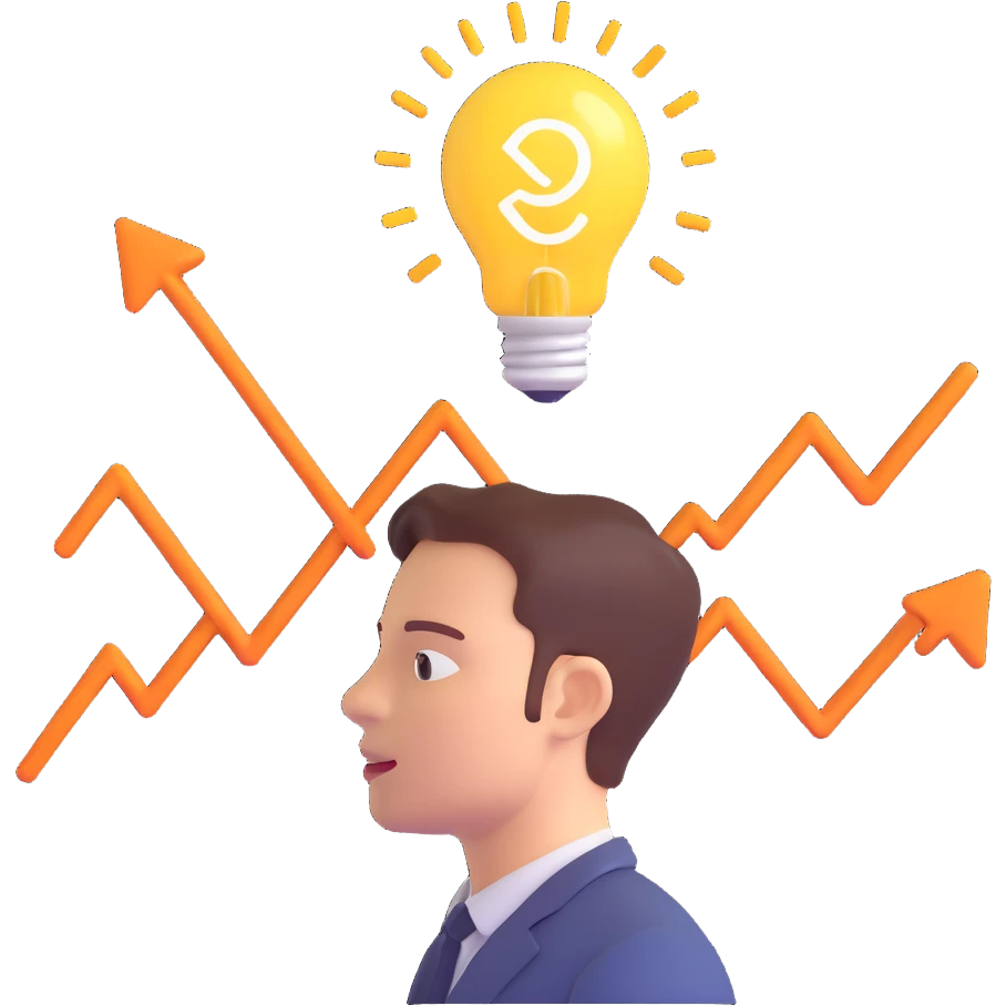 a glowing lightbulb above a worker's head, surrounded by floating data charts, checkmarks, and a fast-moving arrow, symbolizing enhanced decision-making, just-in-time learning, and rapid execution emoji