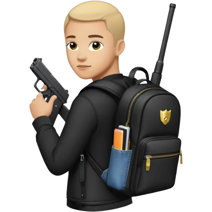 YN in all black, designer backpack, Glock with extended magazine, designer jeans emoji