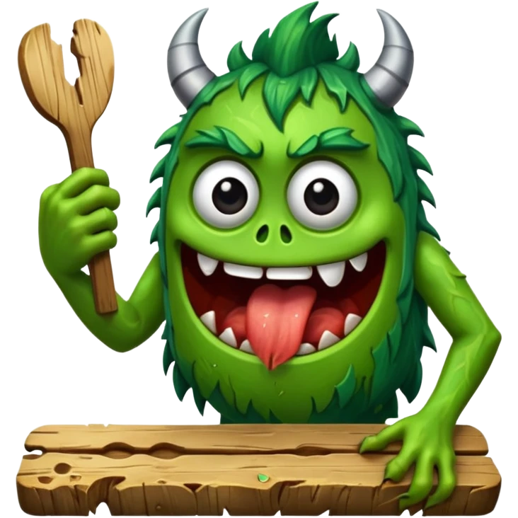 funny monster eating a wooden plank emoji