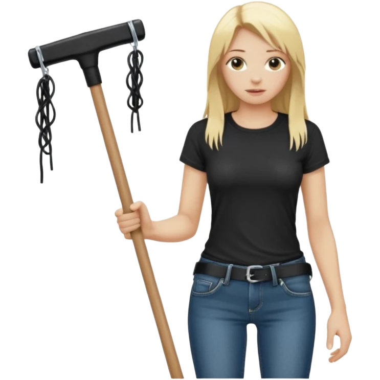 Bdsm male dominant wearing jeans black T-shirt and holding a flogger watching from outside blonde long hair sub with a collar showering with suds all over her emoji