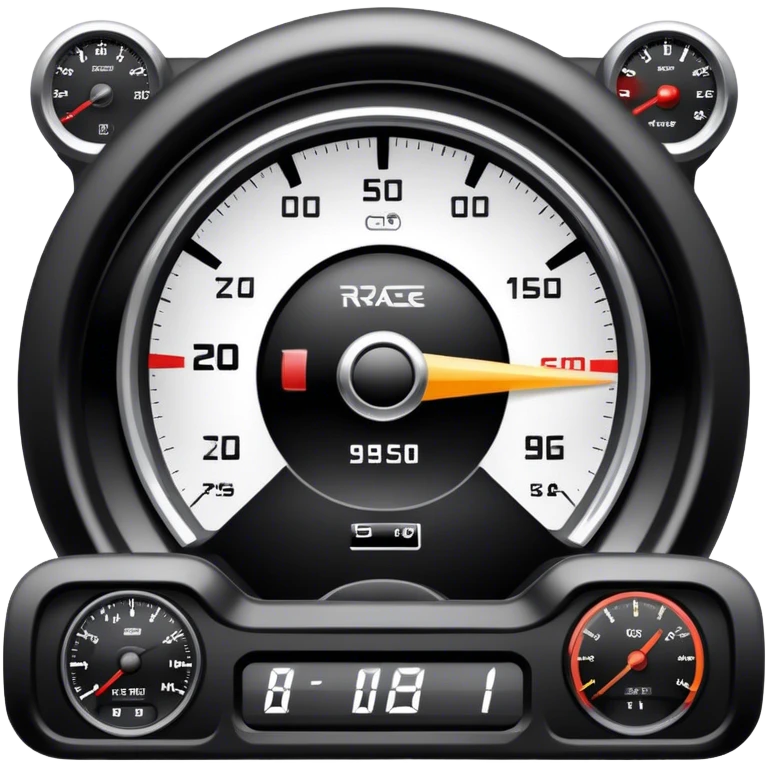An icon showing a racing game interface, inspired by Grand Turismo. The design features a garage with a selection of high-performance cars, along with race track visuals in the background. Speedometer, lap timer, and other HUD elements add to the excitement. Transparent background emoji