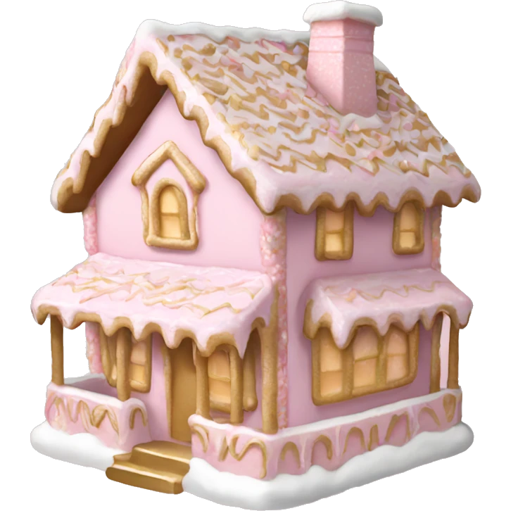 light pink and gold and white gingerbread house emoji