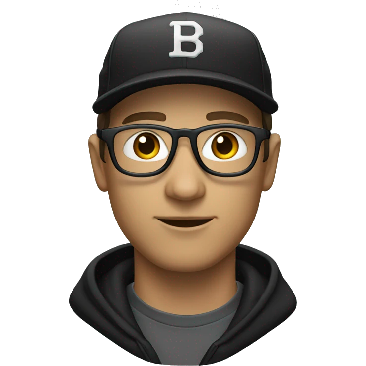White man in a black baseball cap with a curved brim wearing thin-framed glasses. emoji