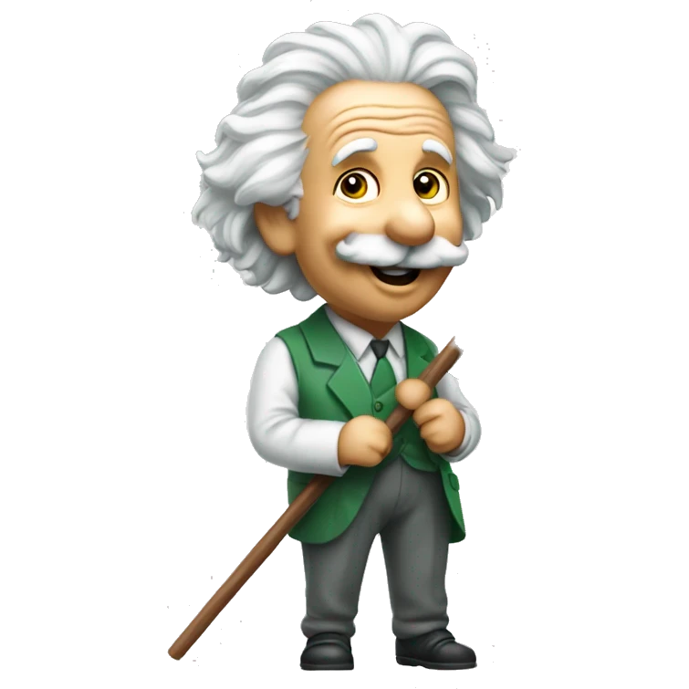 happy albert einstein holding green flag in one hand emoji