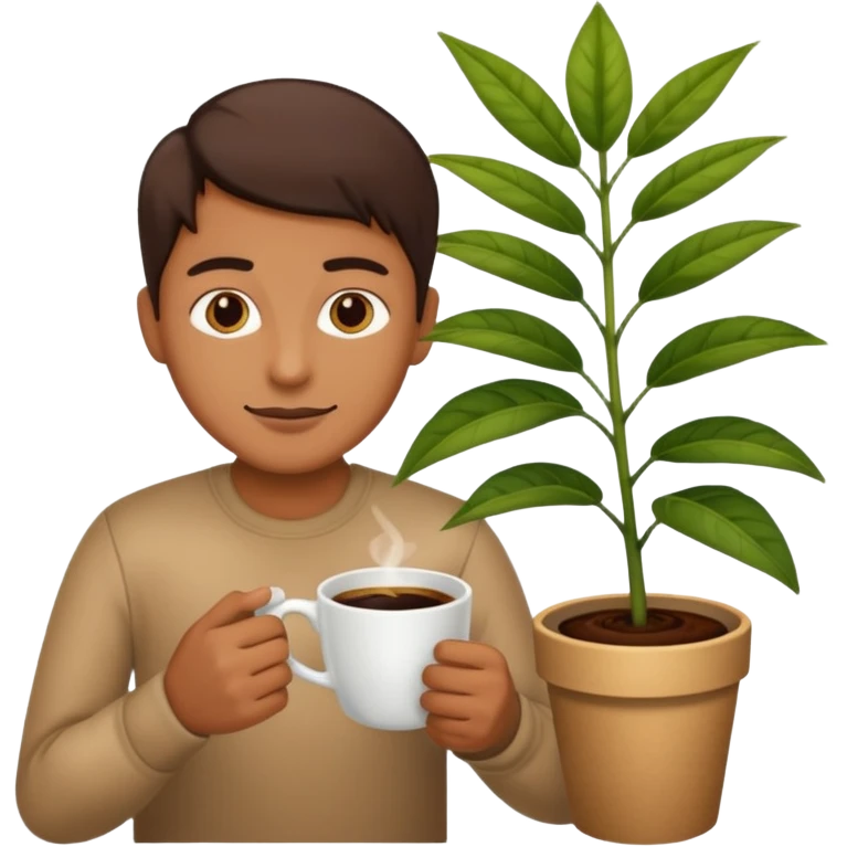 The plant nearby with the cup of coffee  emoji