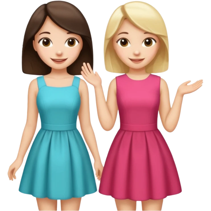 a brunette girl and a blonde girl in cute dresses smiling friends emoji