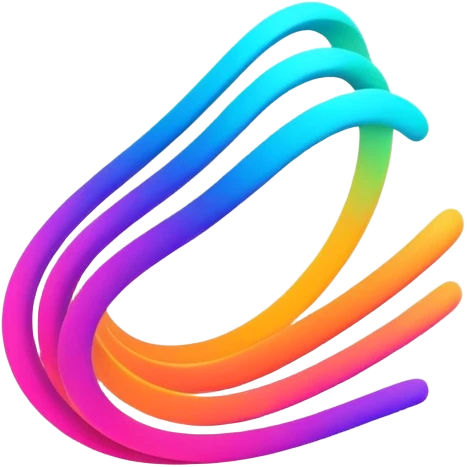 A futuristic abstract logo with curved dynamic lines resembling a subtle hand motion, glowing neon gradients, minimal and modern emoji