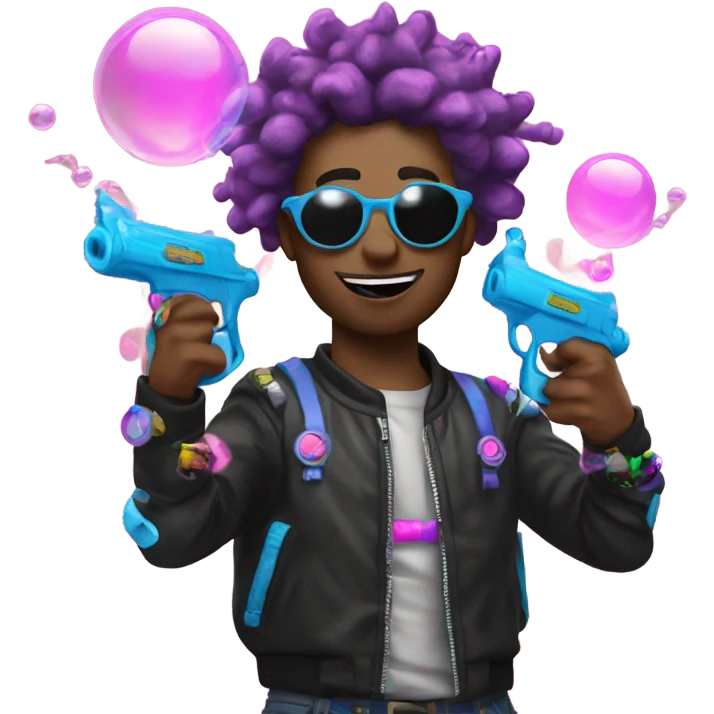Raver with bubble guns in each hand emoji