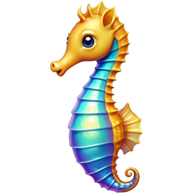 Cinematic Realistic Cute Sea Horse Portrait Emoji, Head tilted playfully and inquisitively, featuring a delicate, curvaceous form with intricately rendered, iridescent scales and a charming, expressive face with round, sparkling eyes full of gentle curiosity, high shine, affectionate and whimsical, styled with a touch of aquatic magic, soft glowing outline, capturing the essence of a mischievous yet lovable sea horse that seems poised to flutter out of the screen into your embrace! emoji