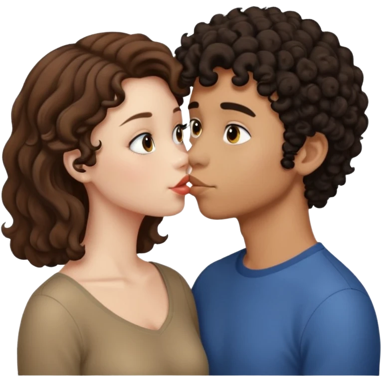 couple kissing, girl is pale with brown hair, boy is tan with black curly hair emoji