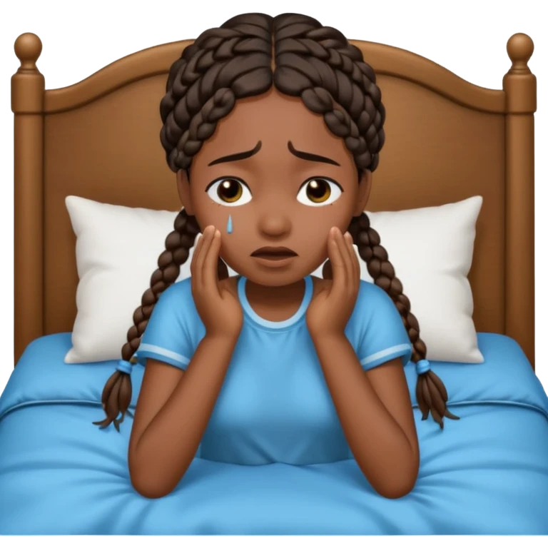 Black girl with braids in a big king size bed by herself crying emoji