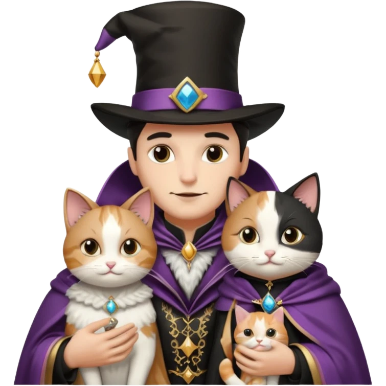 magician couple and their pet cat emoji