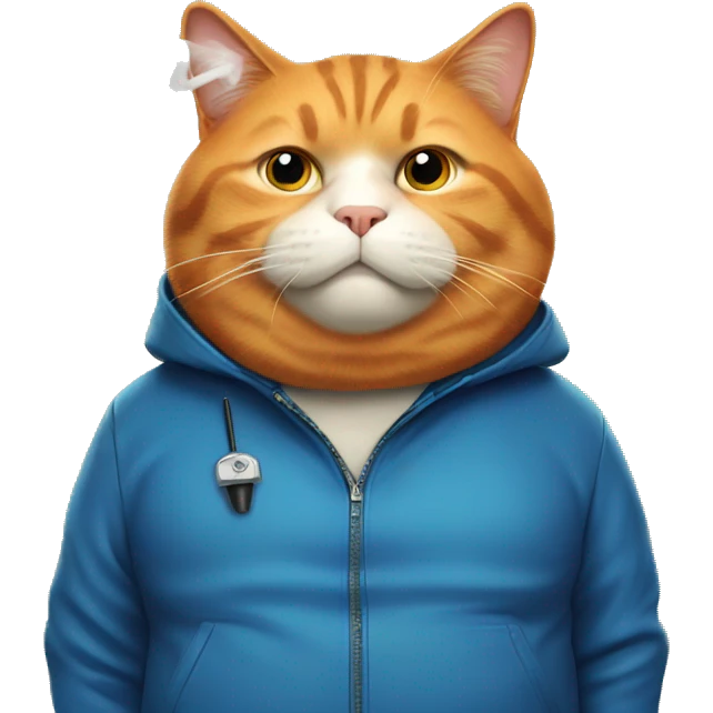 fat orange cat with blue jacket smoking emoji