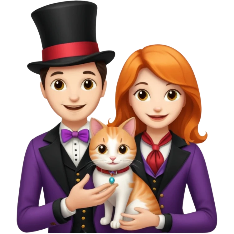 magician couple and their pet cat emoji