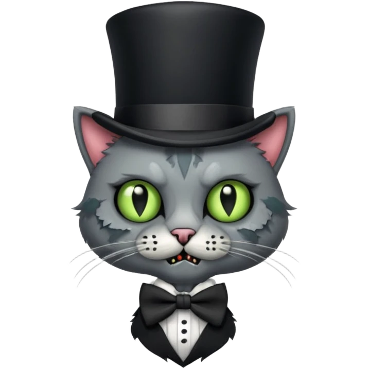 zombie cat with bow tie and top hat emoji