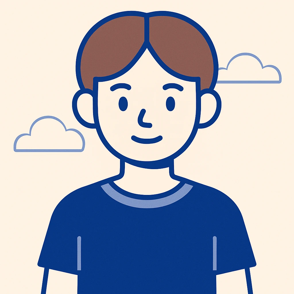 boy with brown hair and a middle part, modern cartoon style emoji