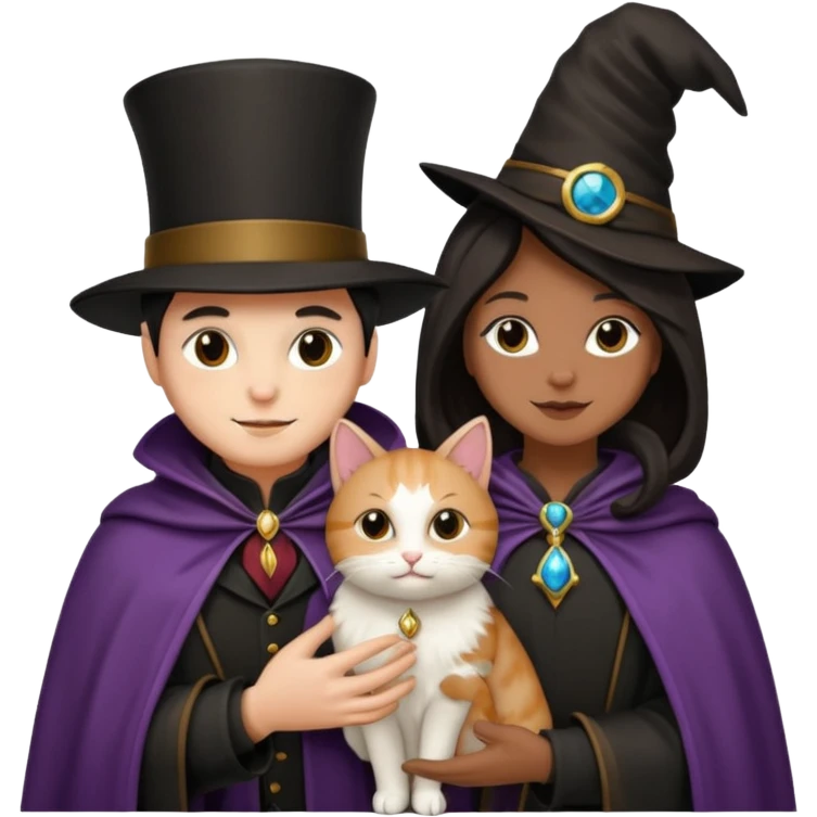 magician couple and their pet cat emoji