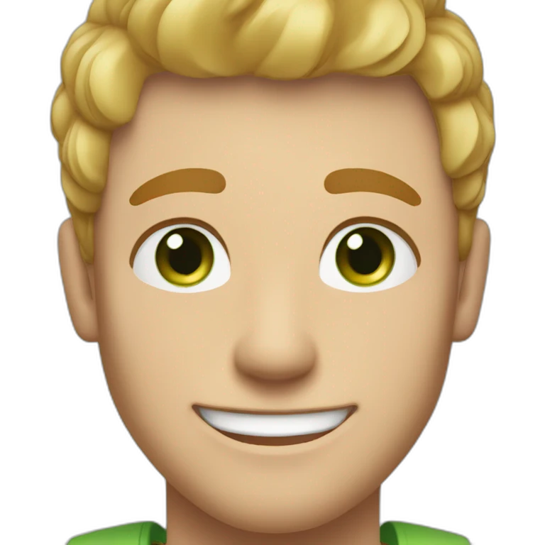 Handsome man smiling with freckles and green eyes. Short blond raid hair. emoji