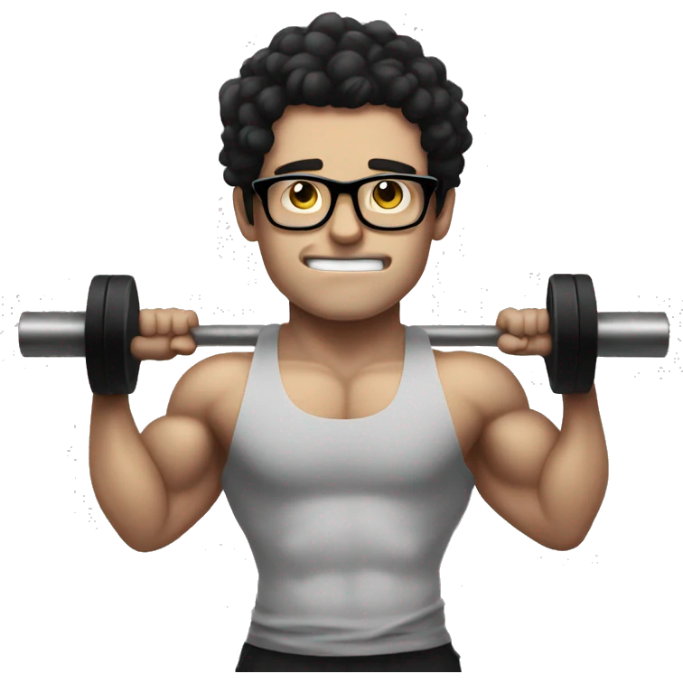 Pale guy dark hair with glasses doing benchpress workout emoji