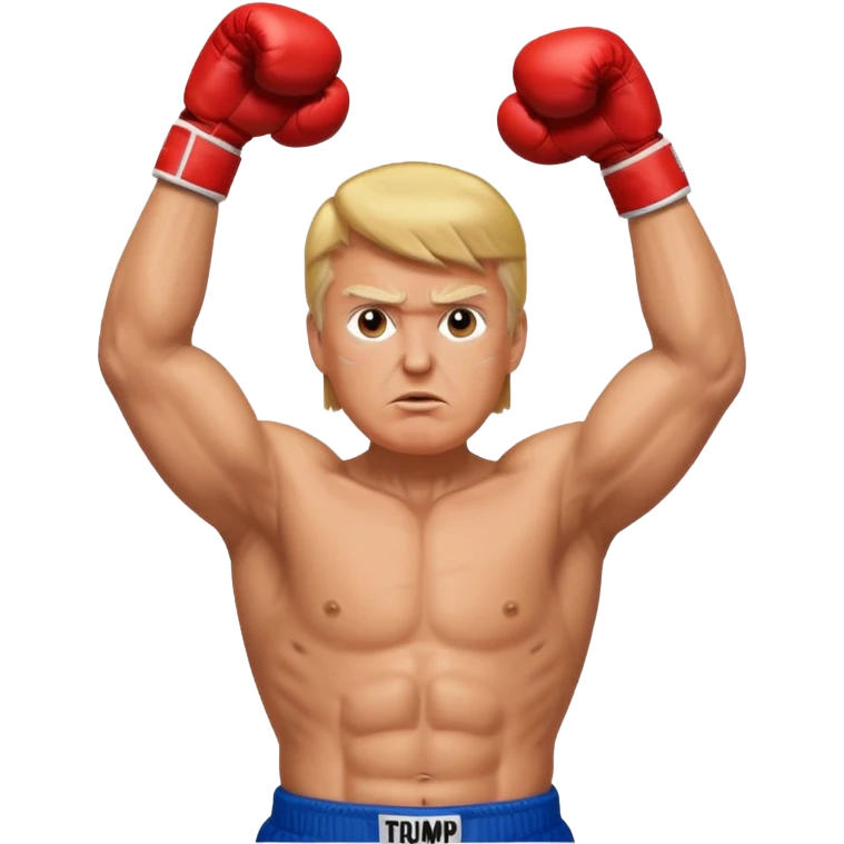 trump as a box fighter with hands up into the air emoji