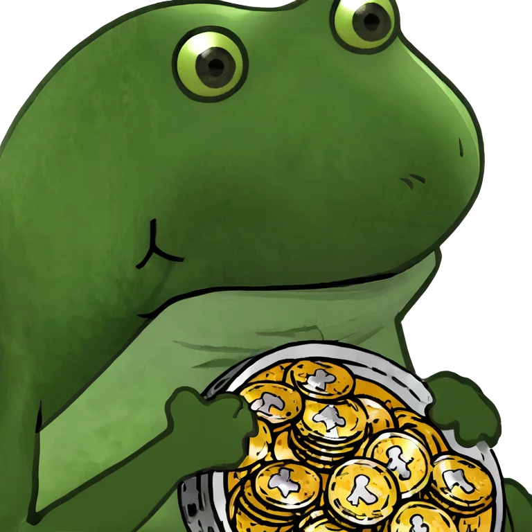 bufo frog (pepe) with a pile of coins emoji