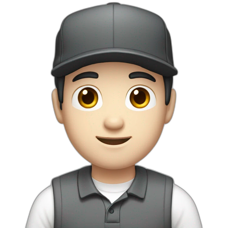Pale skinned Man with black hair in a white cap and dark gray polo T-shirt with a box into his hands emoji