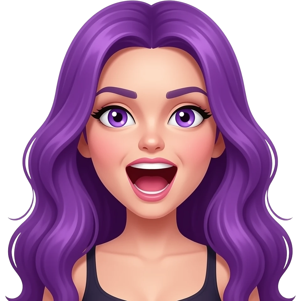 sexy girl with long purple hair and purple eyes is screaming emoji