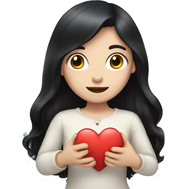 Pale girl with long black hair holding heart in her hands  emoji