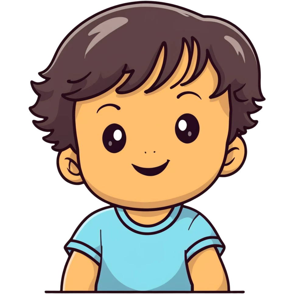 smiling toddler face with big eyes, medium skin tone, and dark wavy hair emoji