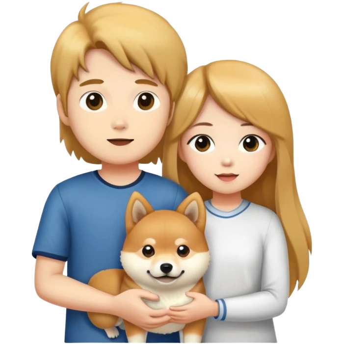 A long-haired girl -and- a boy -holding- a Shiba Inu emoji