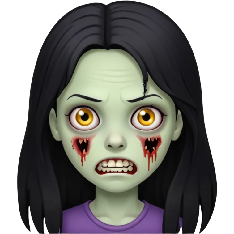 girl zombie with black long hair with teeth and serious face emoji