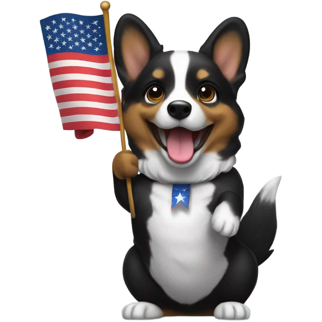 Black corgi waving an American flag emoji