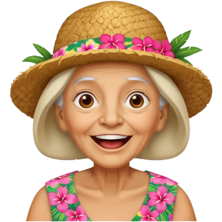 excited old woman wear Hawaii's hat version emoji