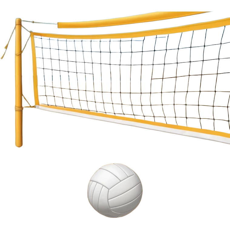 A close-up volleyball net with a ball hovering above it, set against the backdrop of a sandy volleyball court. The scene highlights the tension of an impending play, with the court lines clearly visible and a bright, sunny atmosphere surrounding the action. emoji