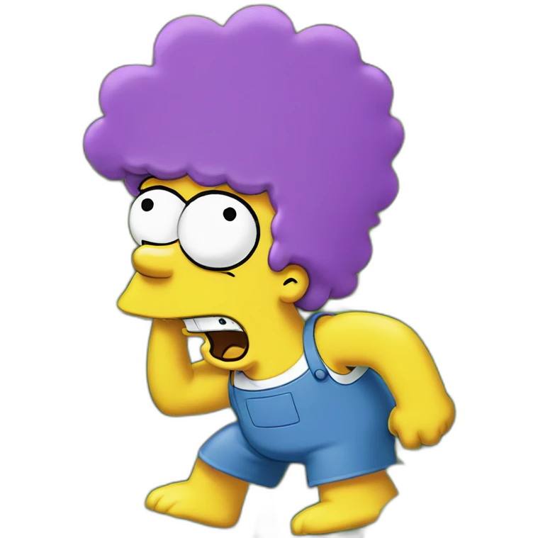 Homer Simpson backing into a bush made of marge Simpsons hair emoji