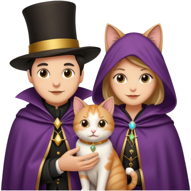 magician couple and their pet cat emoji
