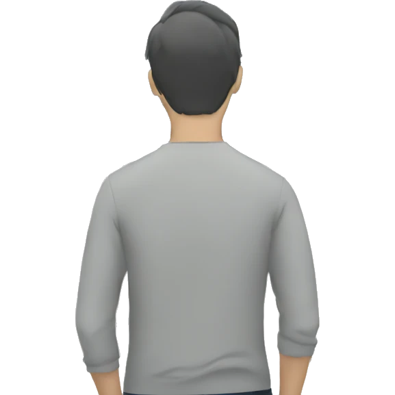 man from behind, watching two buildings emoji