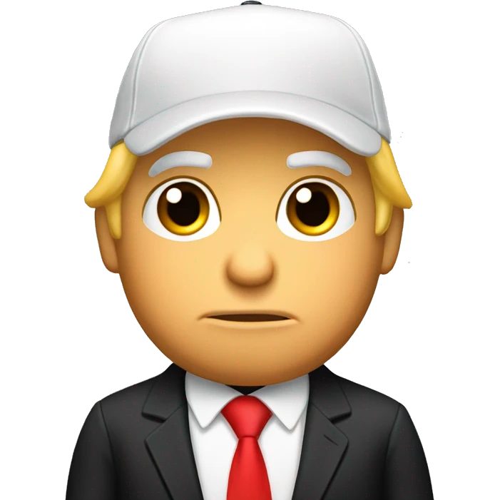 a single emoji of donald trump in a black suit, red tie, and red baseball cap emoji