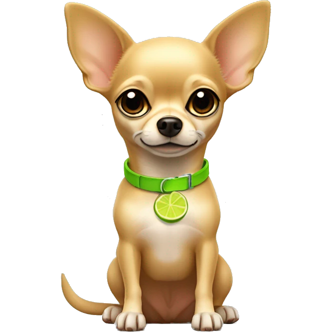 Tan chihuahua sitting with lime green collar emoji