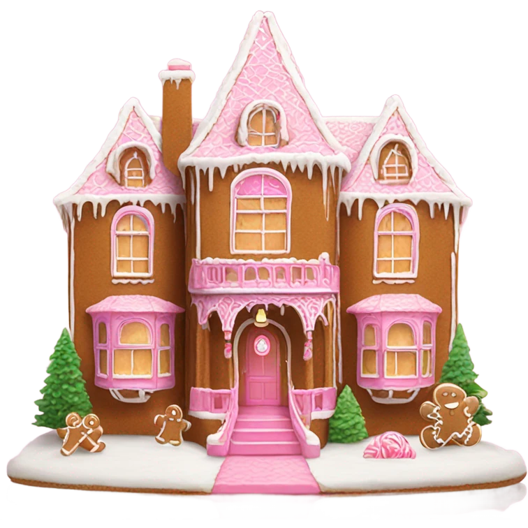 Intricate gingerbread mansion with pink decorations emoji